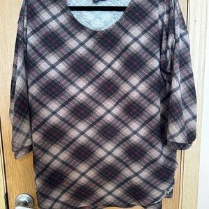 Robert Louis Checkered Knit Top - Black, Gray, Red